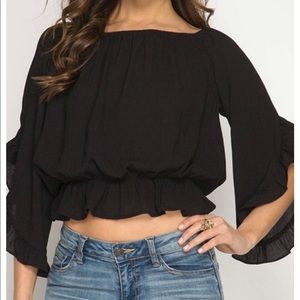 She and sky off the shoulder top